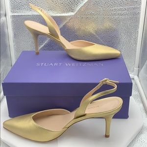Stuart Weitzman Sleek Gold Sling back heels